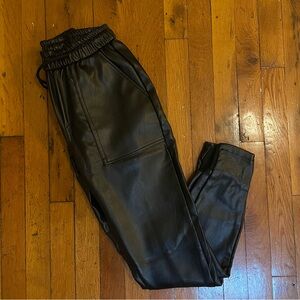 Black Faux Leather Joggers